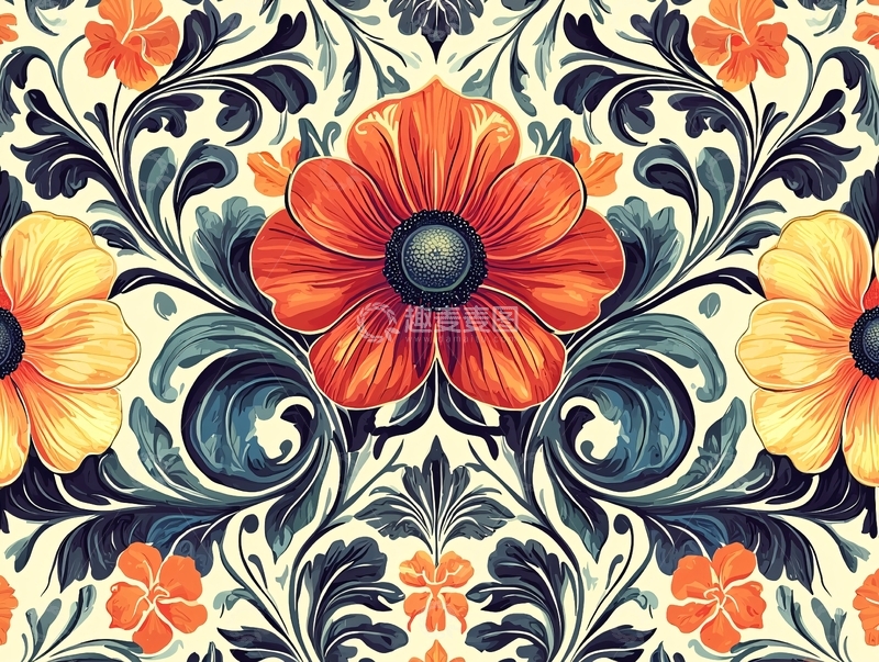 高清大图下载【趣麦麦图】复古花卉图案纹理