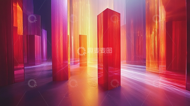 高清大图下载【趣麦麦图】彩色光柱组成的抽象空间