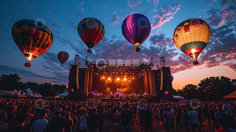 高清大图下载【趣麦麦图】热气球节日的舞台夜景