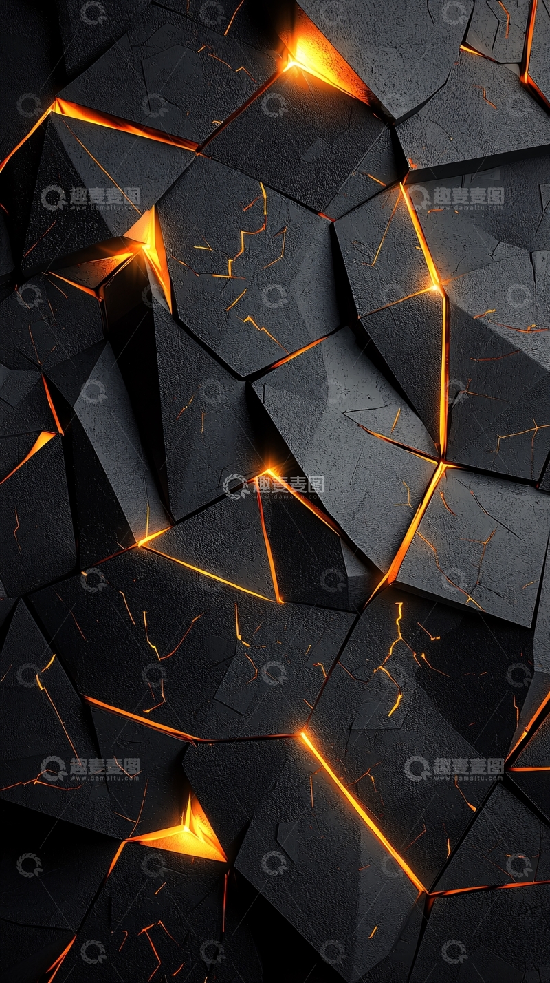 高清大图下载【趣麦麦图】黑色多边形发光裂纹背景