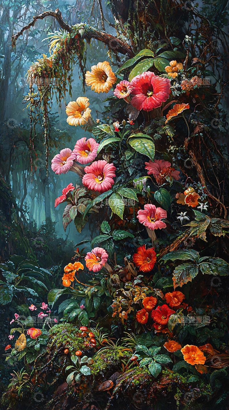 高清大图下载【趣麦麦图】繁茂森林中的花卉