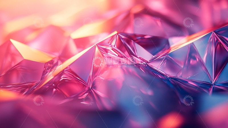 高清大图下载【趣麦麦图】粉紫蓝色多面体晶体特写