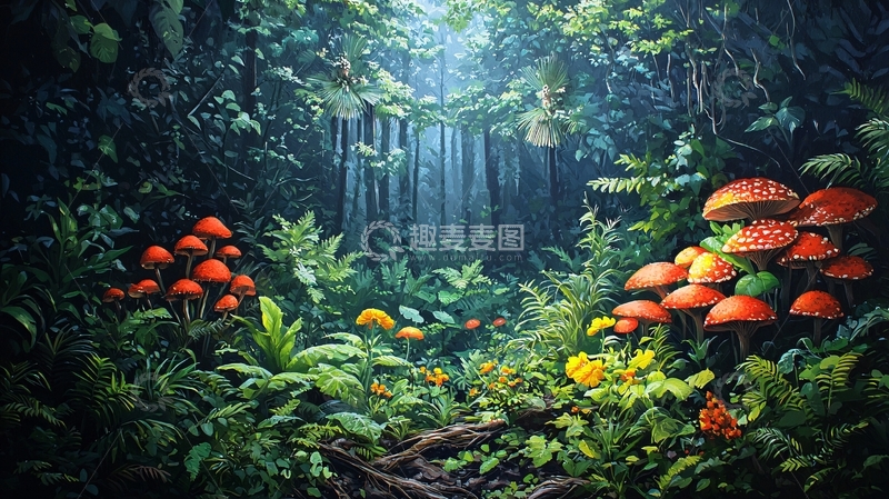 高清大图下载【趣麦麦图】奇幻森林蘑菇景观
