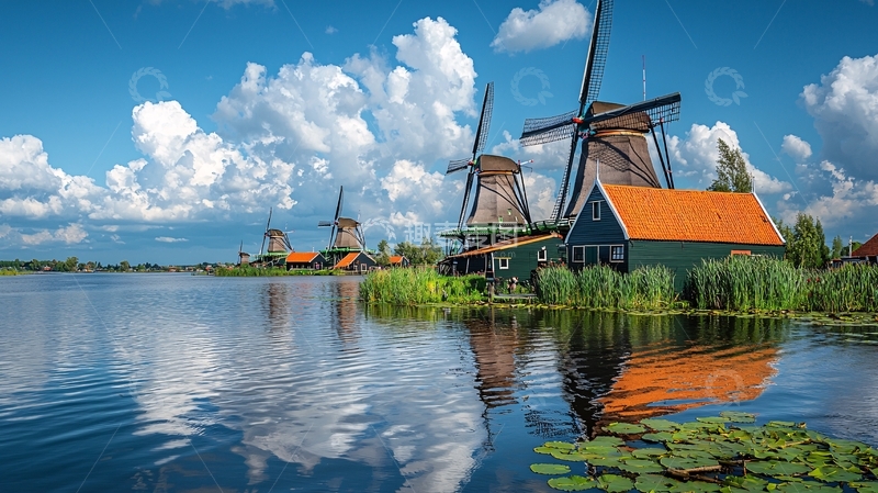 高清大图下载【趣麦麦图】荷兰风车田园风光