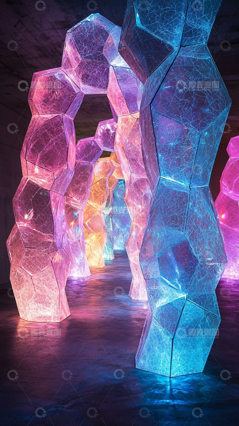 高清大图下载【趣麦麦图】晶莹剔透的彩色冰柱通道