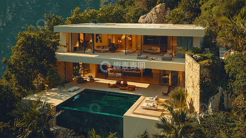 高清大图下载【趣麦麦图】山崖上的现代豪华别墅