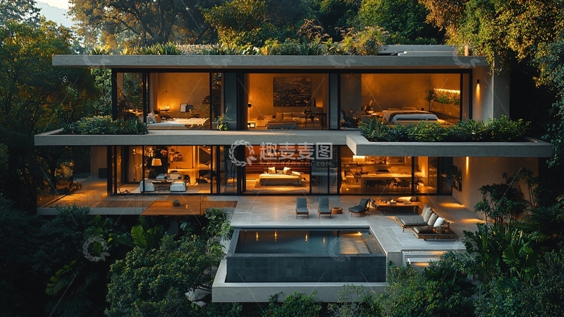 高清大图下载【趣麦麦图】山林别墅夜景