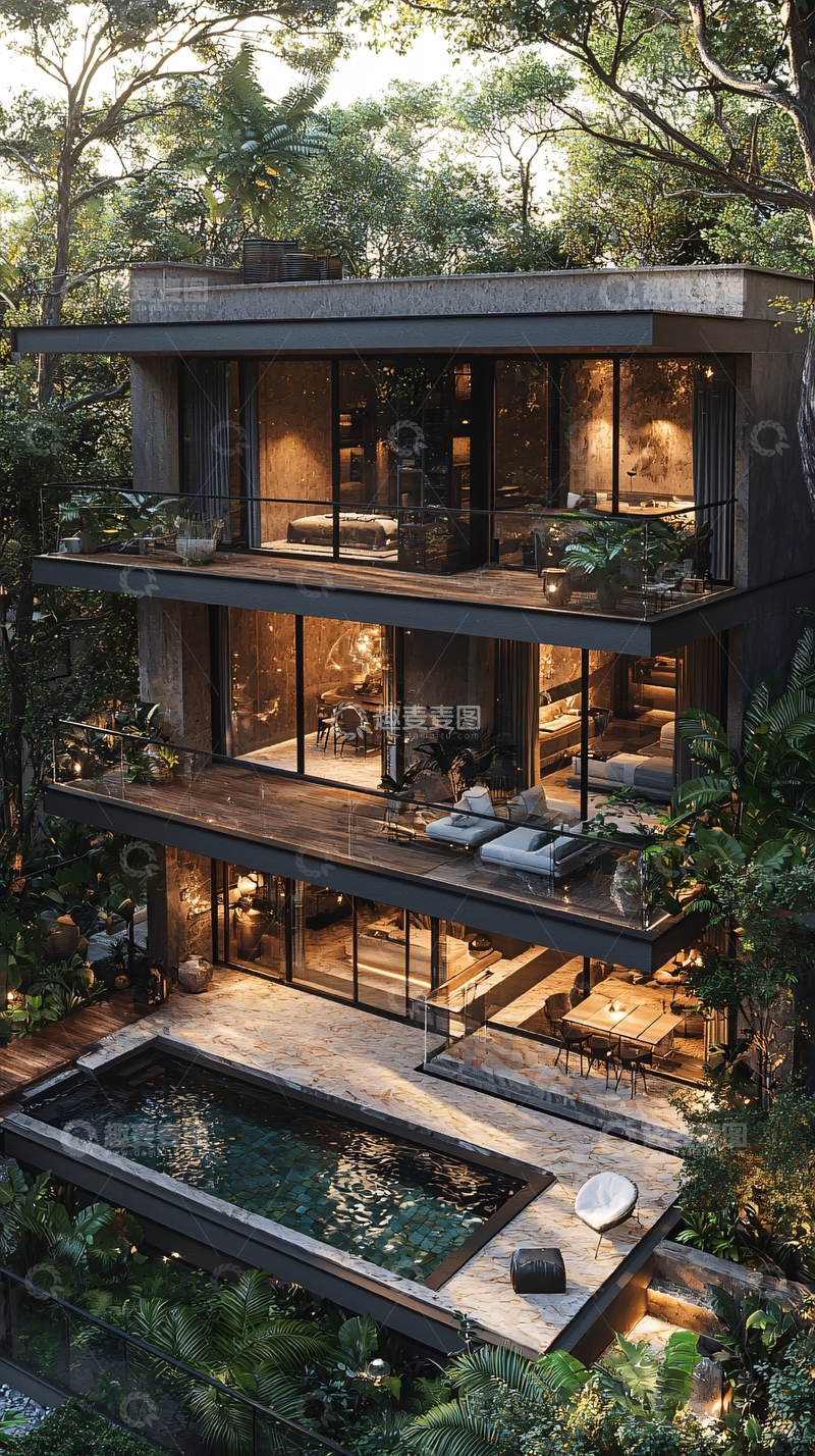 高清大图下载【趣麦麦图】森林环绕现代别墅