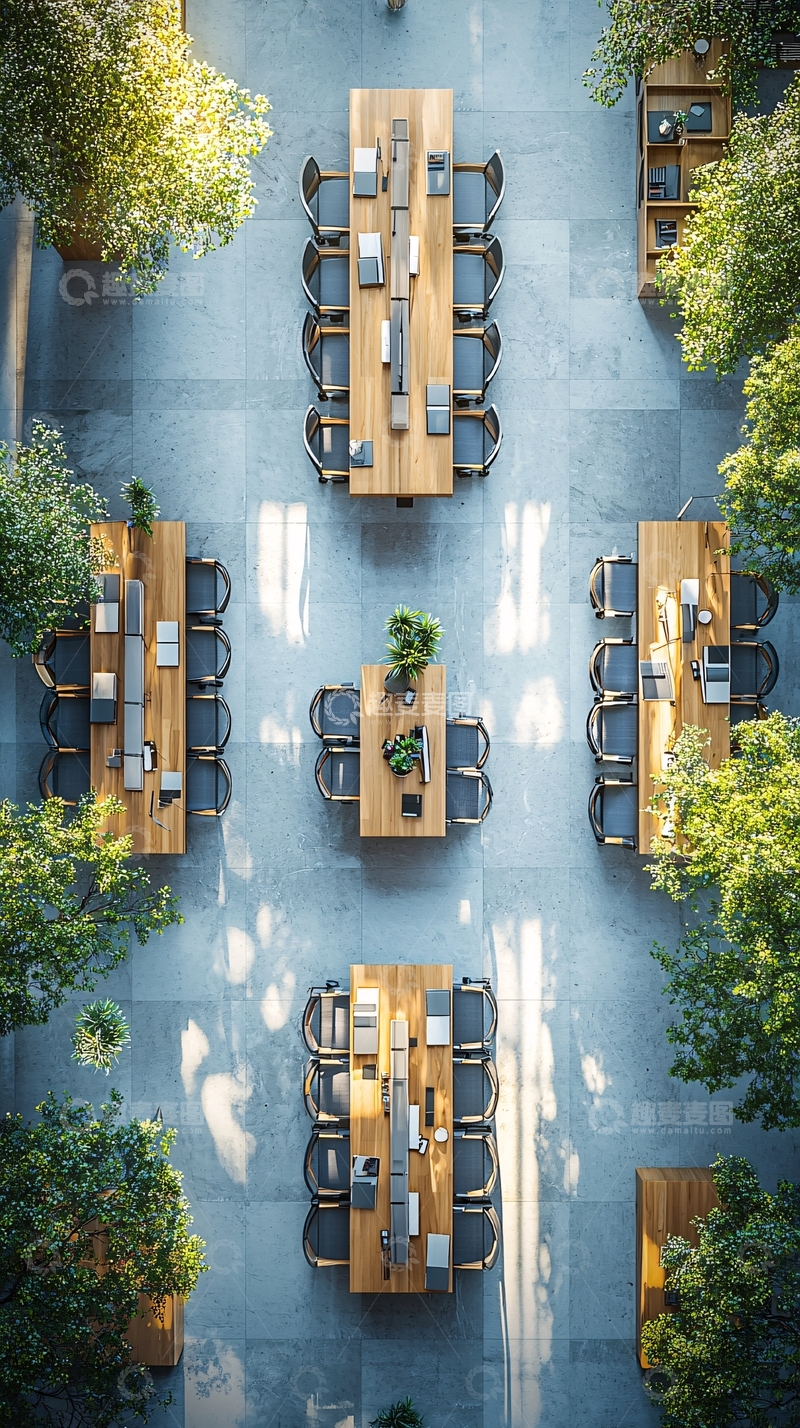 高清大图下载【趣麦麦图】鸟瞰图办公区绿植环绕