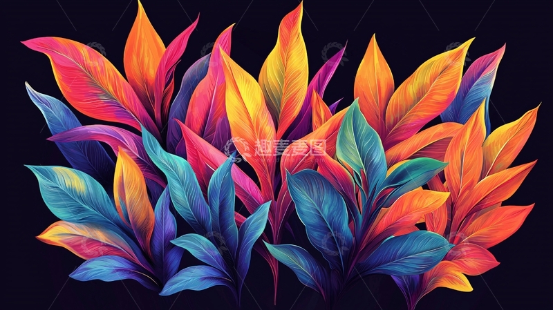 高清大图下载【趣麦麦图】彩色叶子抽象绘画