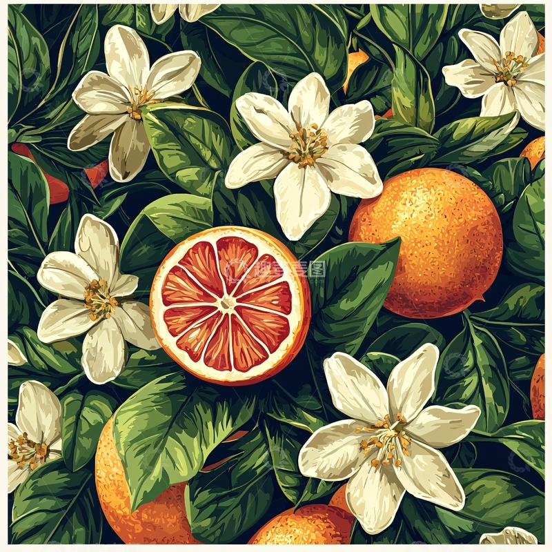 高清大图下载【趣麦麦图】橙子花叶