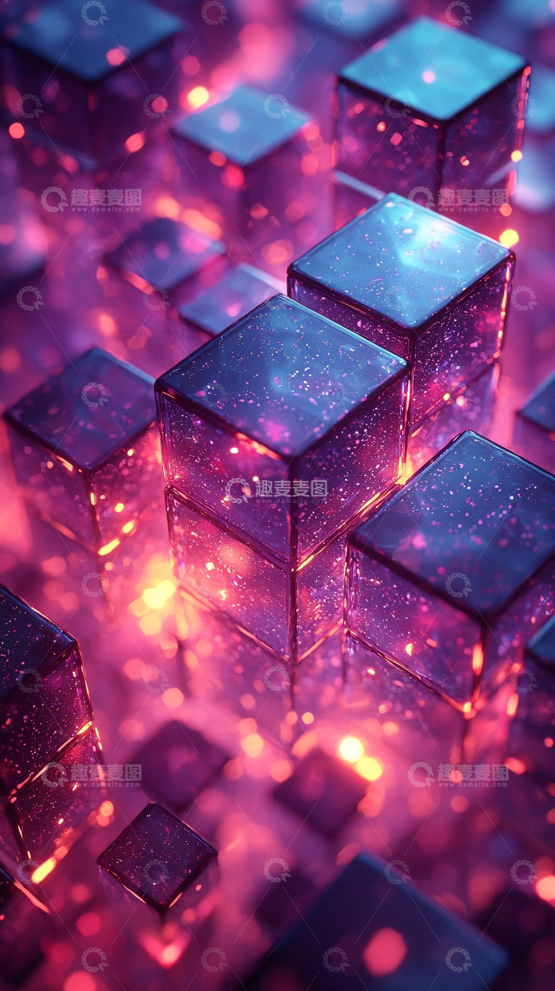 高清大图下载【趣麦麦图】紫色闪光立方体排列