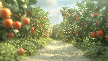 阳光明媚的橘子园小路