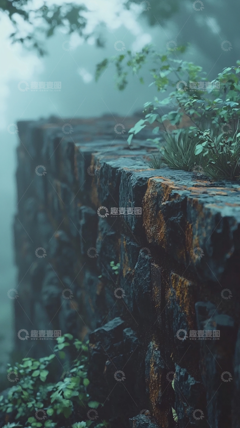 高清大图下载【趣麦麦图】雾气缭绕的古老石墙