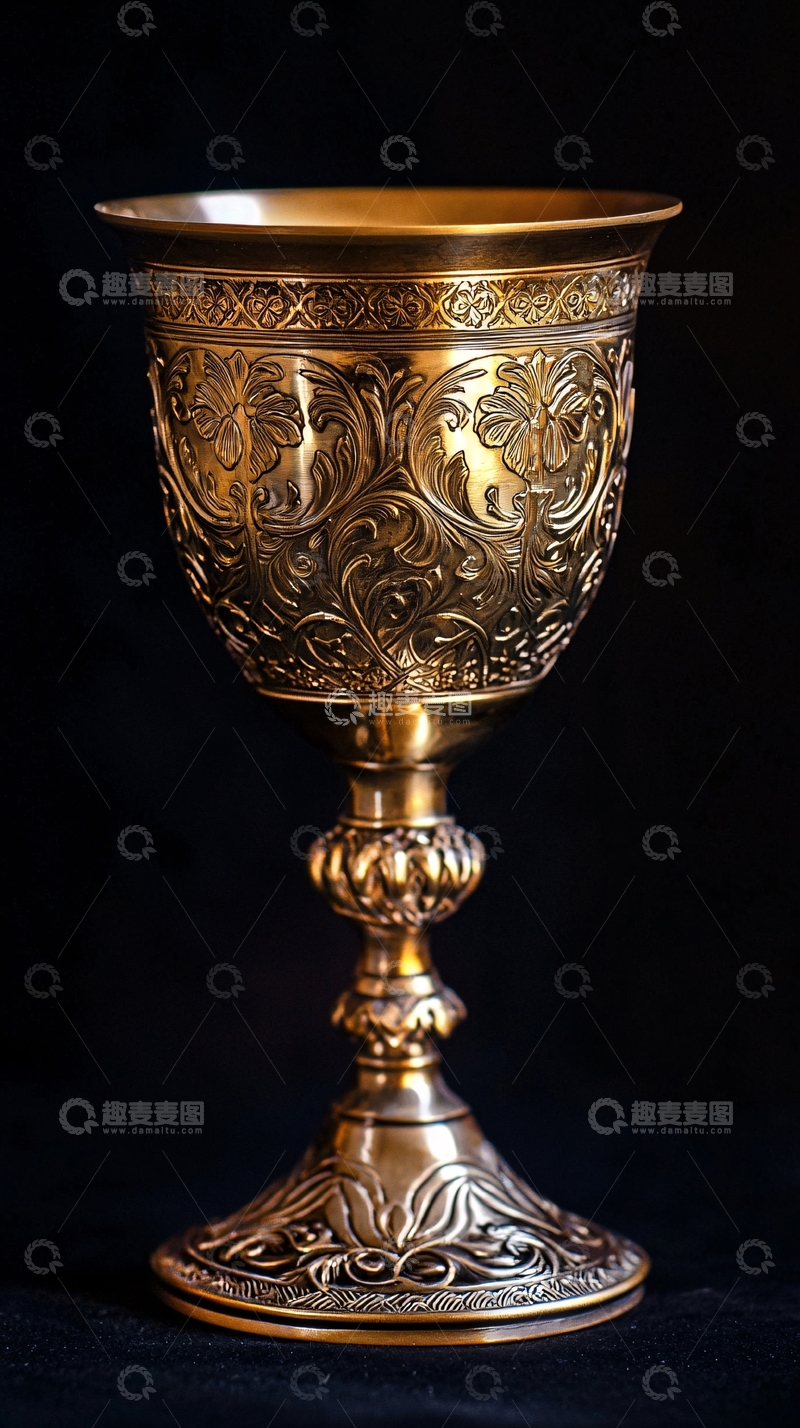 高清大图下载【趣麦麦图】金色雕花酒杯