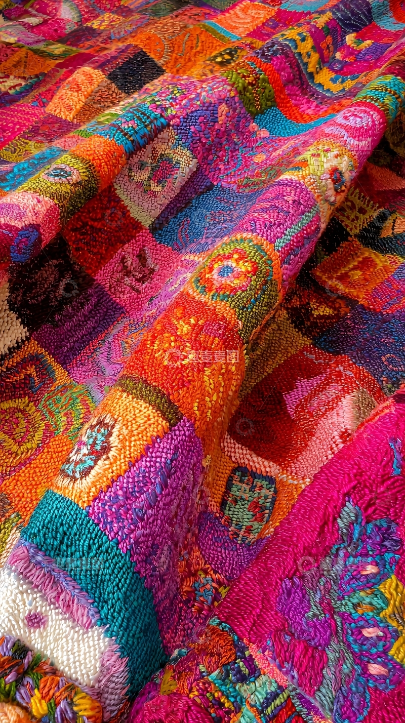 高清大图下载【趣麦麦图】彩色拼接羊毛毯