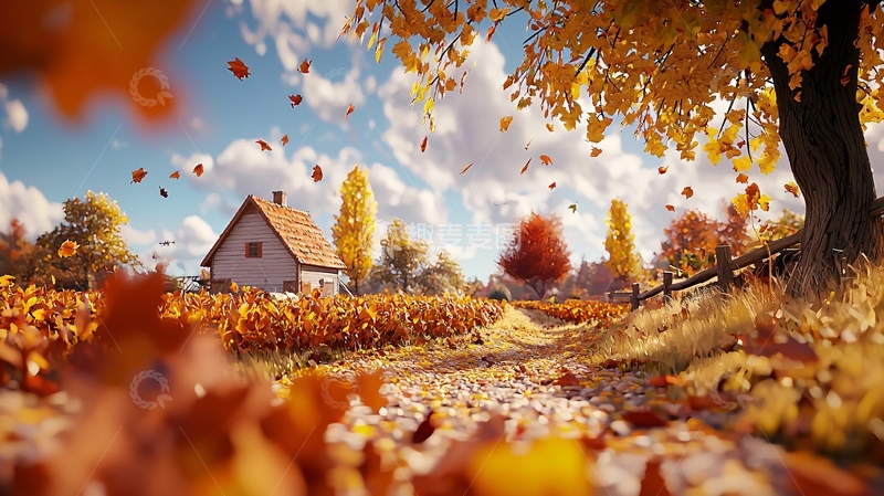 高清大图下载【趣麦麦图】秋日田园小屋
