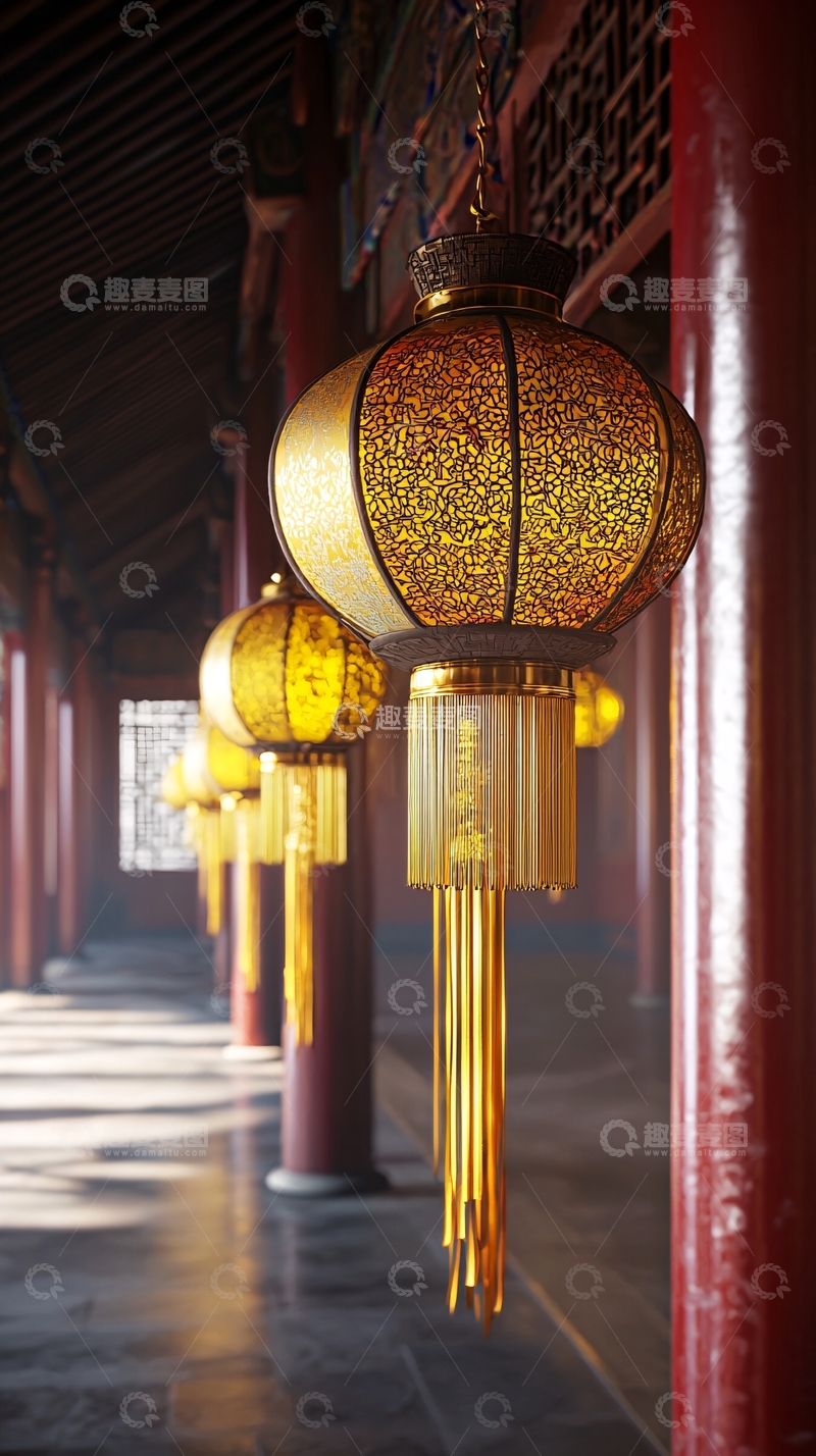 高清大图下载【趣麦麦图】宫殿走廊挂灯