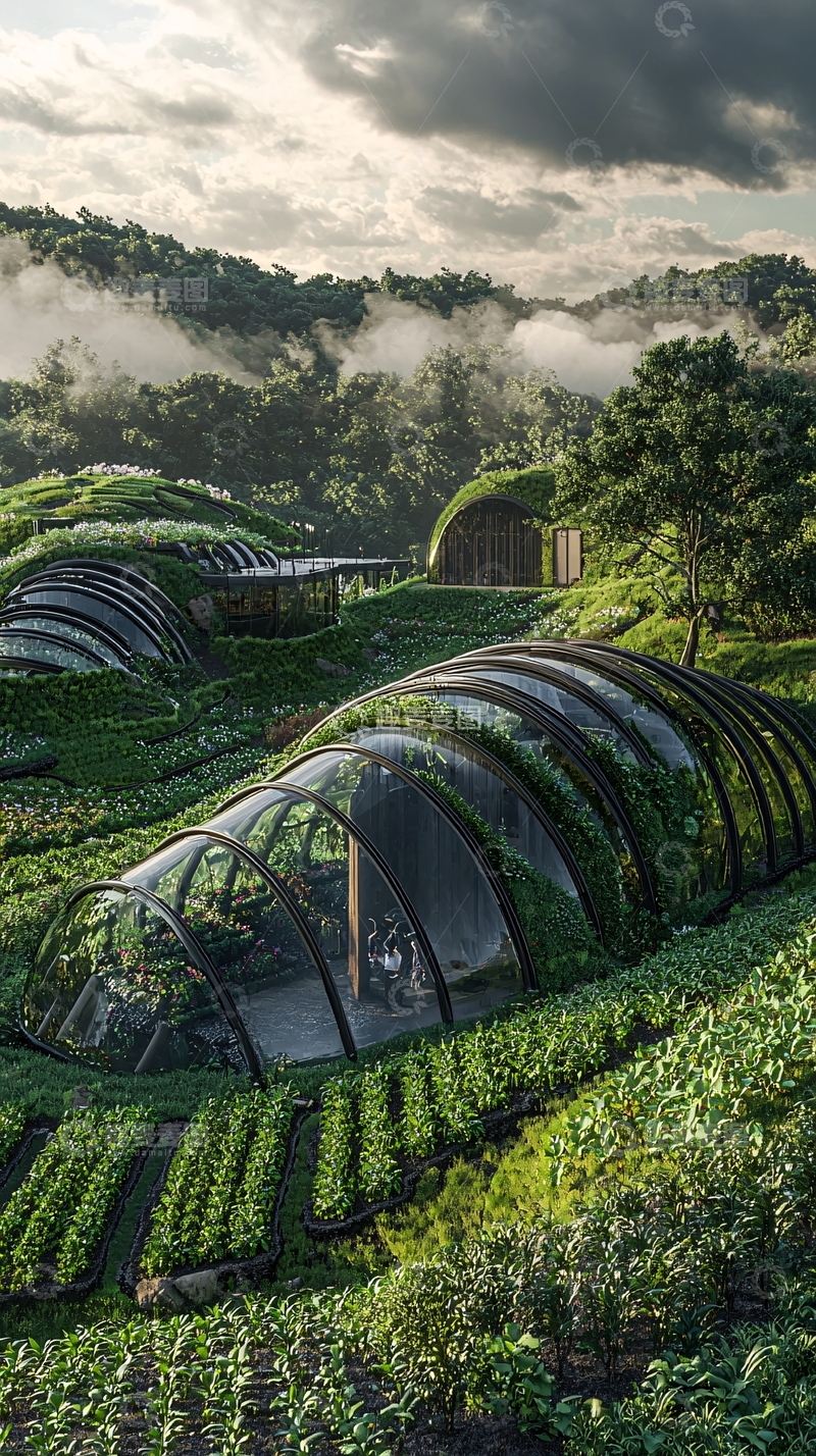 高清大图下载【趣麦麦图】山林中的绿色环保生态建筑