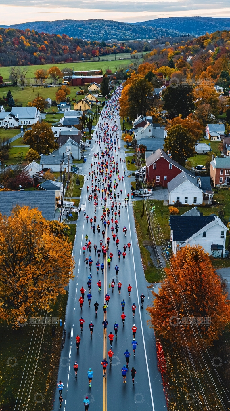 高清大图下载【趣麦麦图】秋日马拉松乡村公路赛
