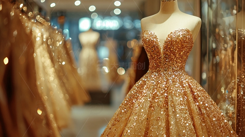 高清大图下载【趣麦麦图】奢华金色亮片晚礼服
