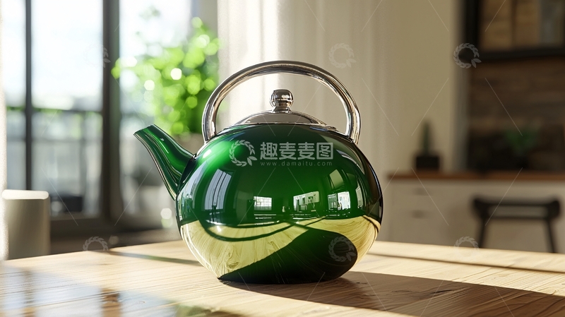 高清大图下载【趣麦麦图】绿色圆形茶壶
