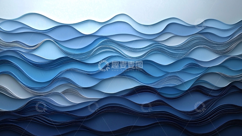 高清大图下载【趣麦麦图】蓝色波浪纸艺背景