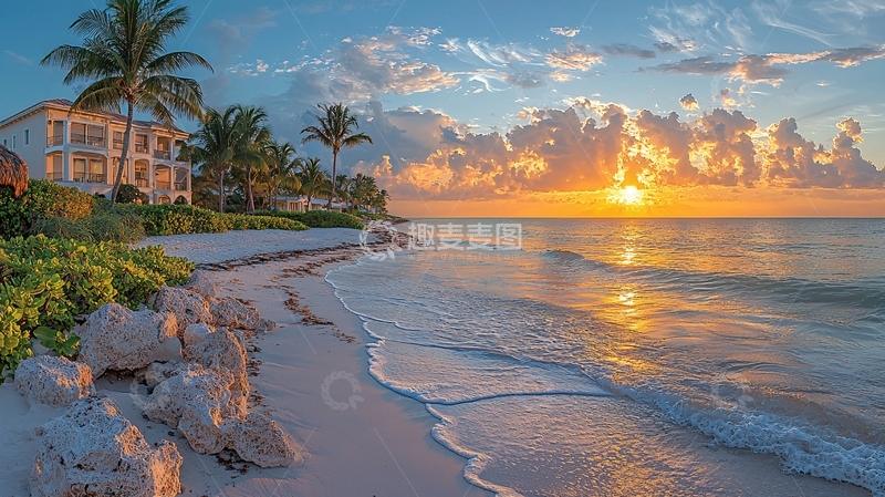 高清大图下载【趣麦麦图】海滩日出椰树