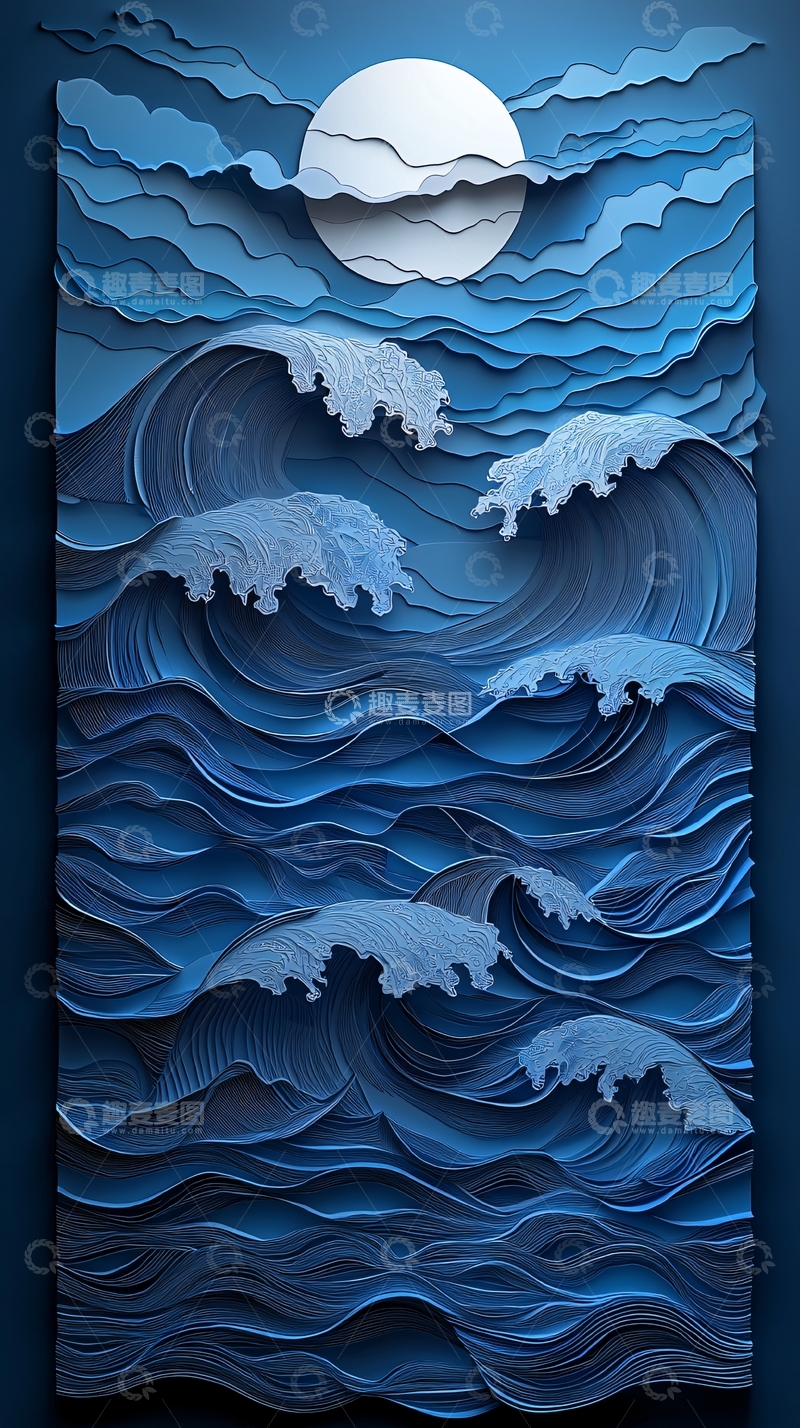 高清大图下载【趣麦麦图】层叠波浪和月亮纸艺风格