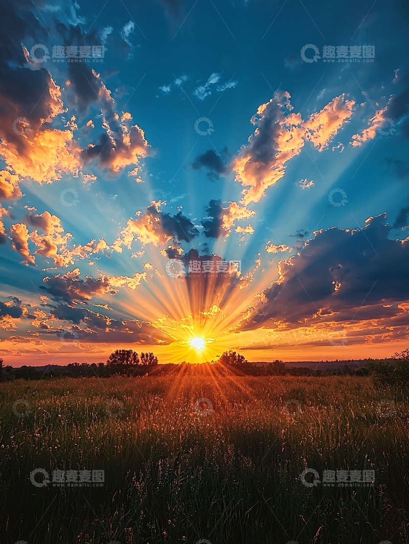 高清大图下载【趣麦麦图】日落余晖下的广阔田野