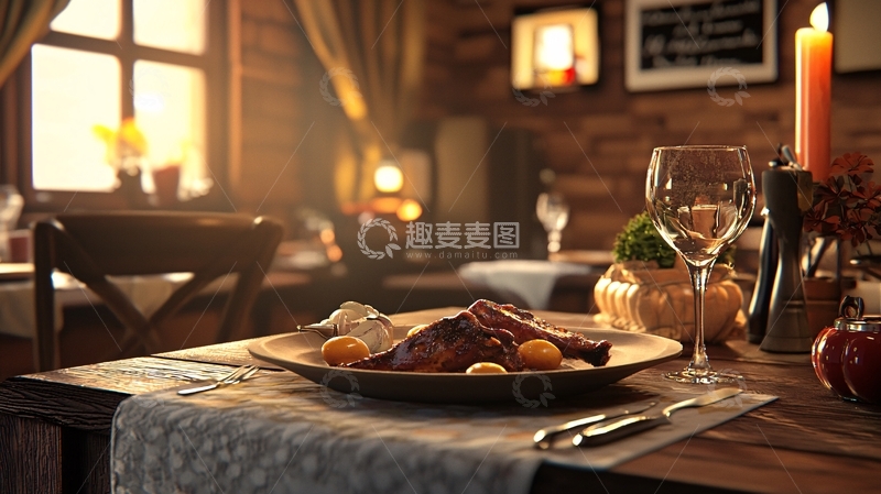 高清大图下载【趣麦麦图】温暖的餐厅桌上的美食