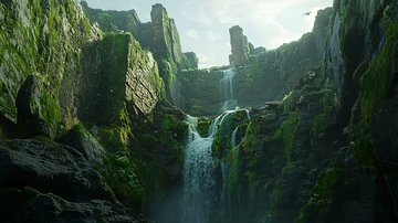 苔藓覆盖的瀑布峡谷