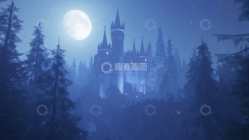 高清大图下载【趣麦麦图】月光下的哥特式城堡