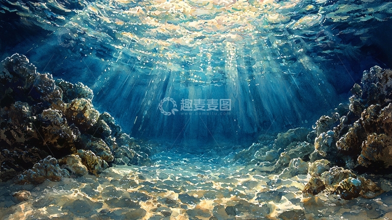 高清大图下载【趣麦麦图】海底阳光穿透水面