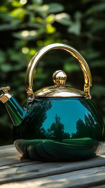 绿金色金属茶壶