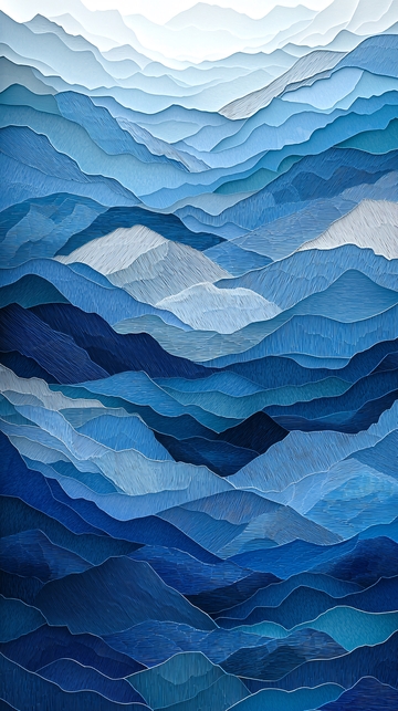 层叠蓝色山脉水彩风格