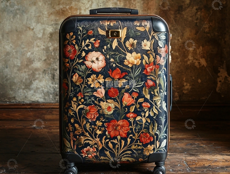高清大图下载【趣麦麦图】花卉图案行李箱
