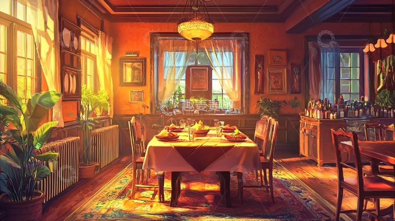 高清大图下载【趣麦麦图】温馨餐厅的用餐场景