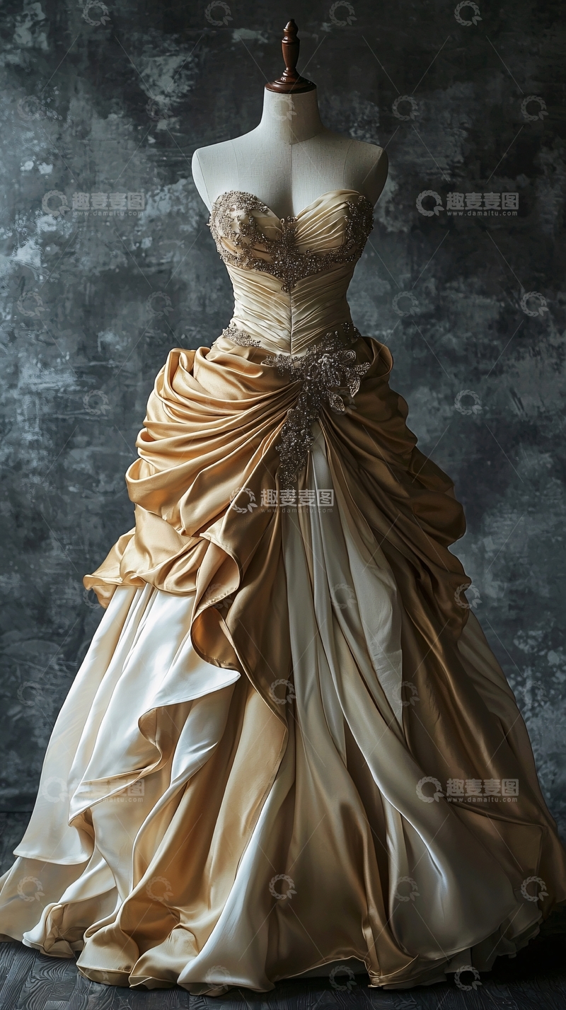 高清大图下载【趣麦麦图】金色复古婚纱