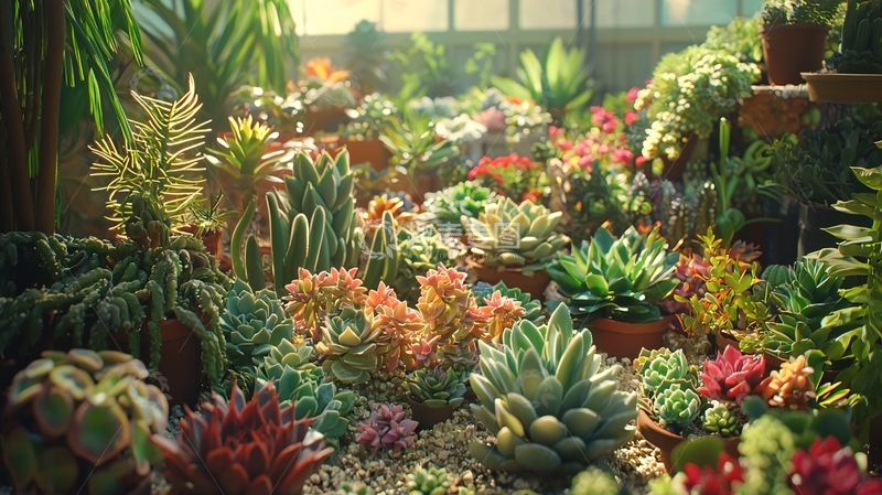 高清大图下载【趣麦麦图】阳光下多肉植物群生