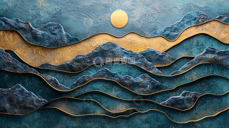 高清大图下载【趣麦麦图】抽象山水金色太阳