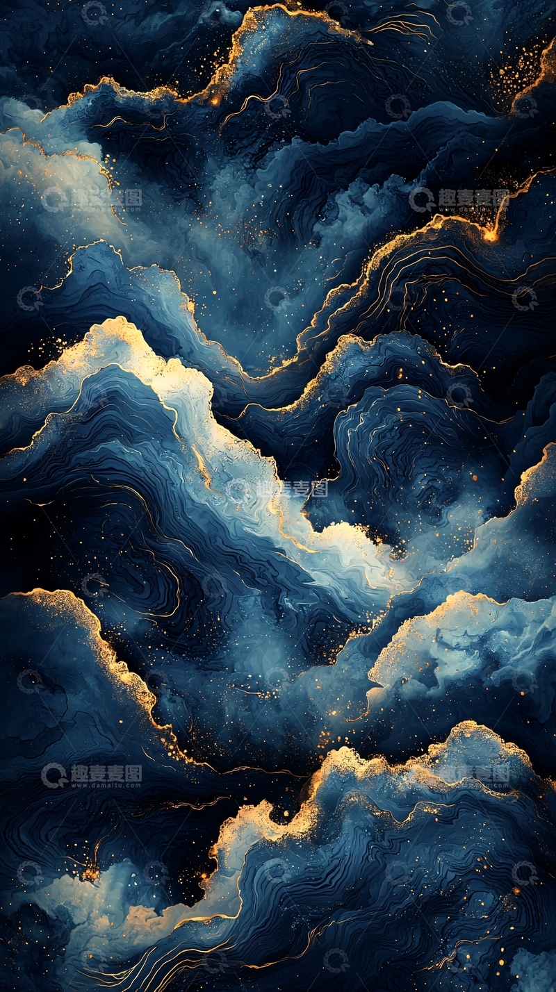 高清大图下载【趣麦麦图】深蓝色金色水墨纹理背景