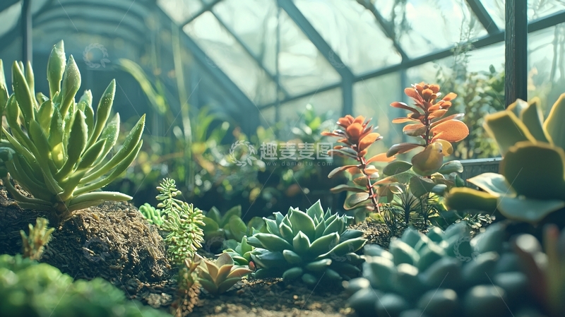 高清大图下载【趣麦麦图】阳光下温室里的多肉植物