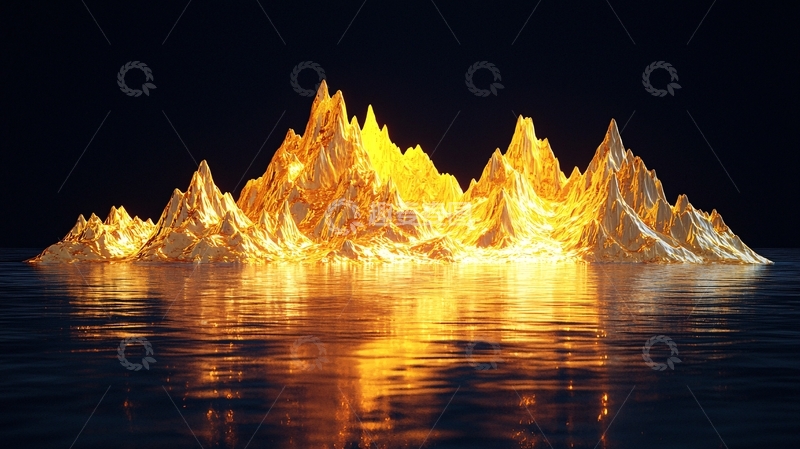 高清大图下载【趣麦麦图】金色山脉倒影在水面上