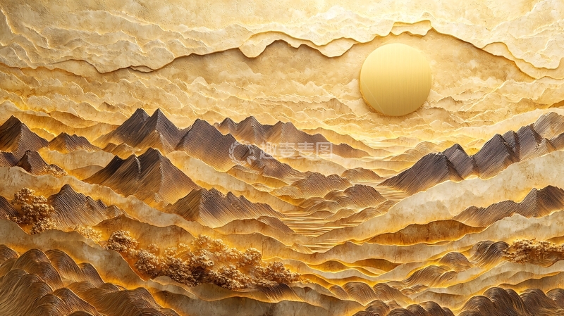 高清大图下载【趣麦麦图】金色山脉上的圆月