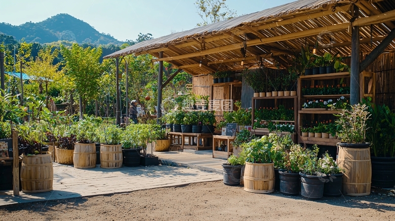 高清大图下载【趣麦麦图】山间竹屋苗圃景观