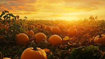 日落南瓜田园丰收景象