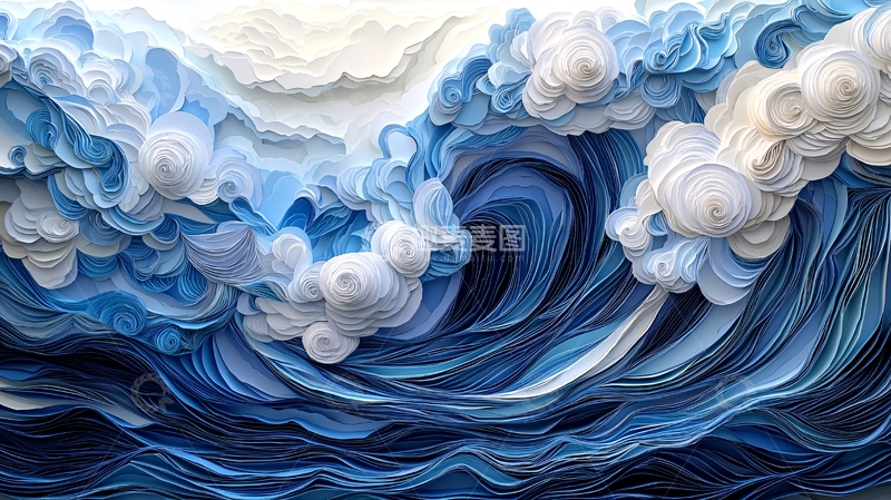 高清大图下载【趣麦麦图】波涛汹涌的纸艺海浪
