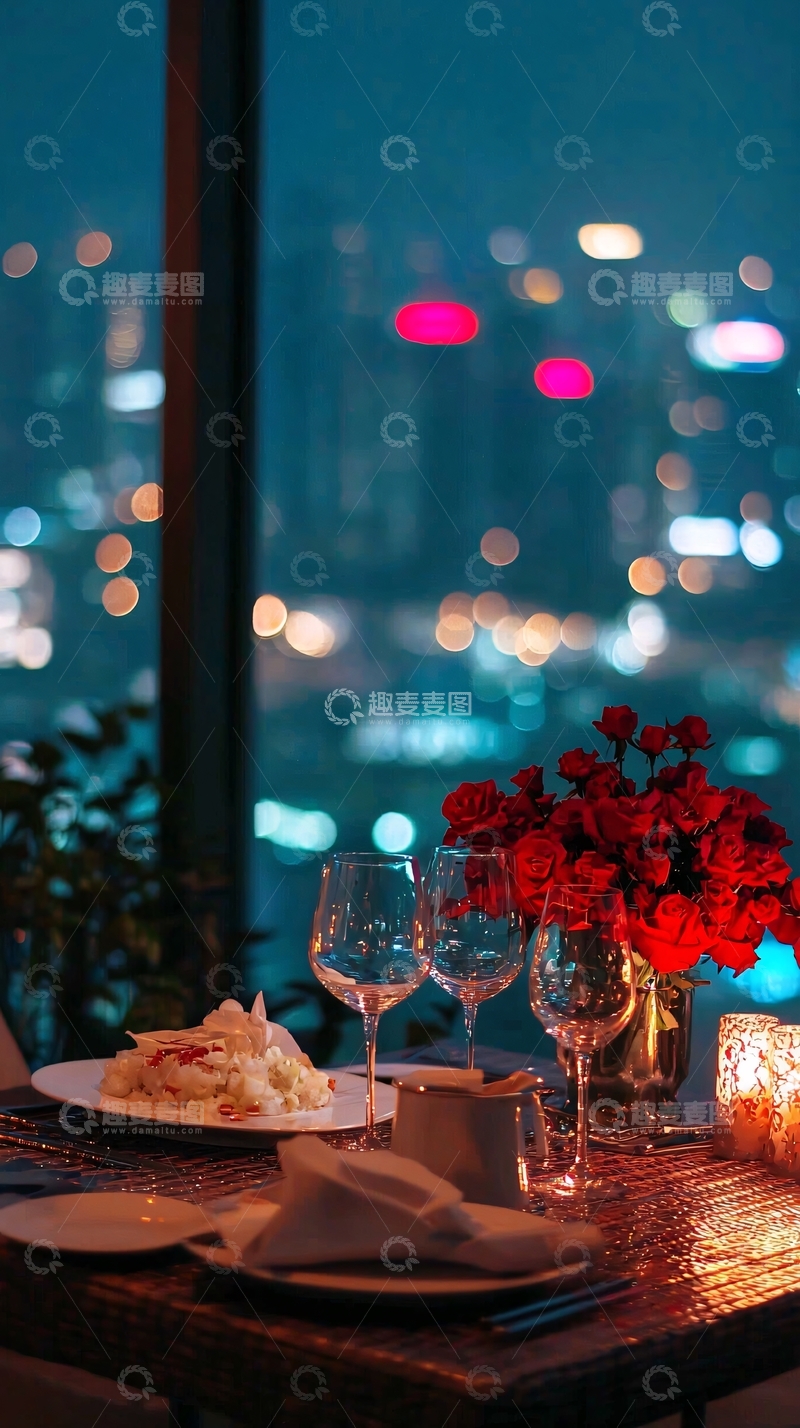 高清大图下载【趣麦麦图】夜景餐厅浪漫晚餐