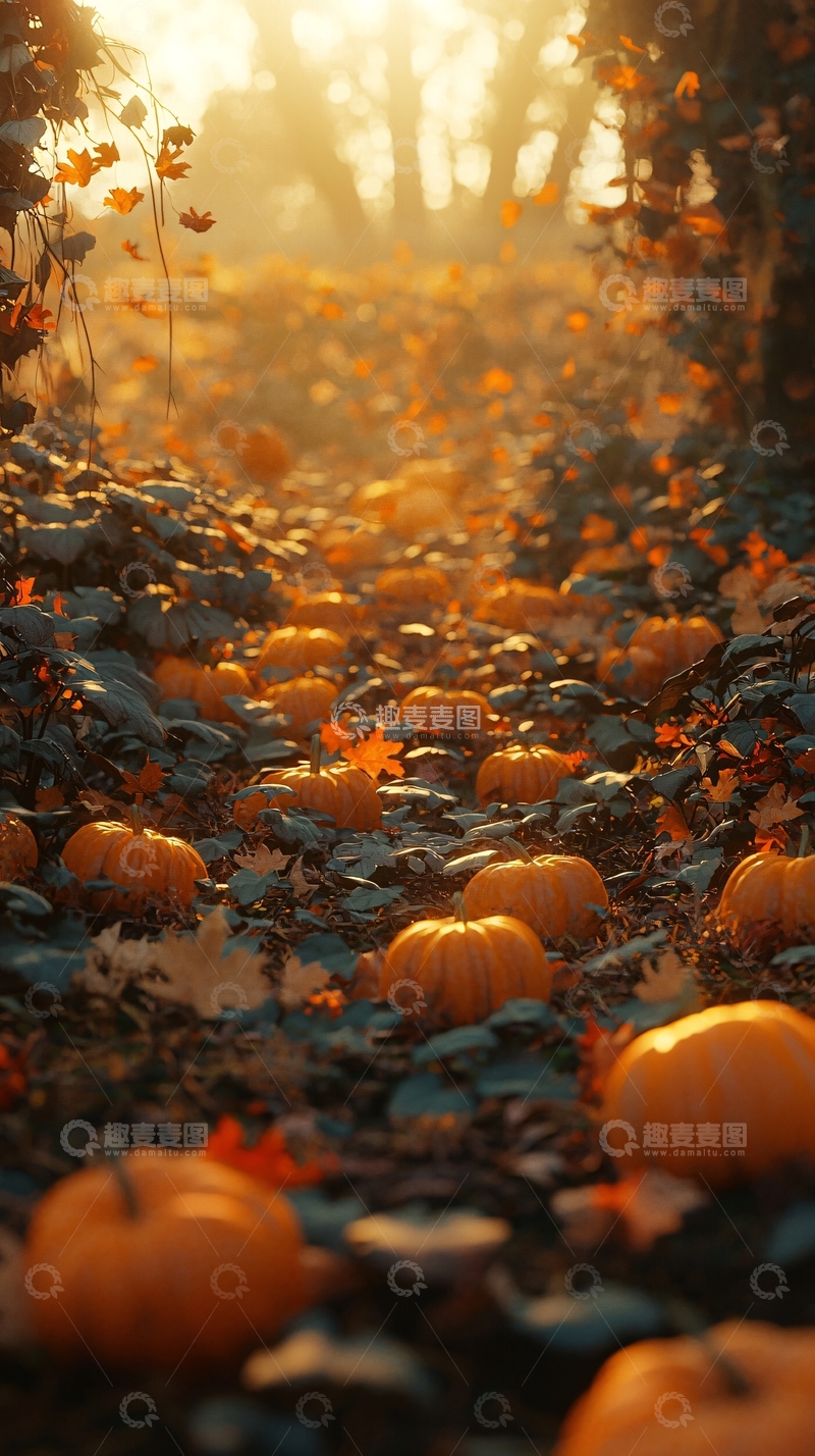 高清大图下载【趣麦麦图】秋日南瓜田园小路
